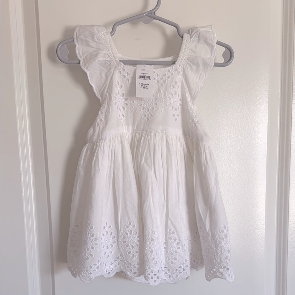 White Eyelet Dress with Ruffle Sleeves